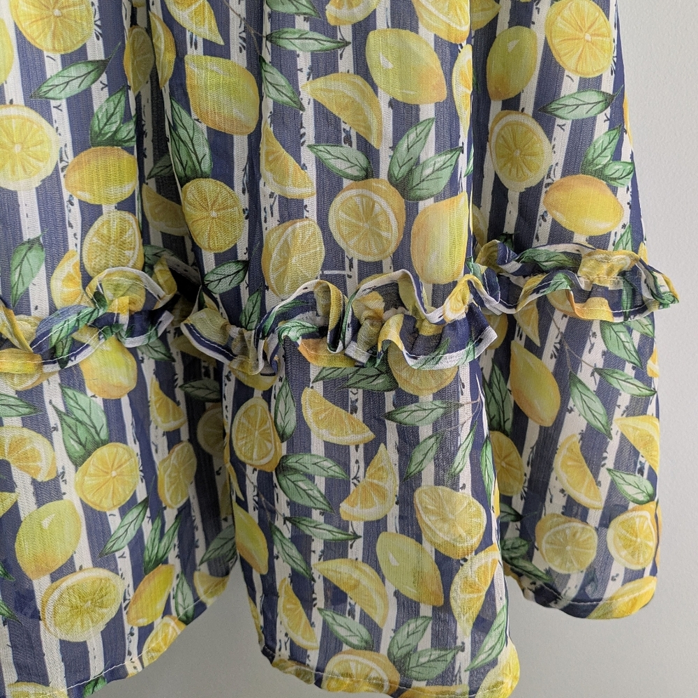 EUC....Aqua For Bloomingdales Lemons Print Midi Girls Dress Size L(12) - Picture 6 of 11